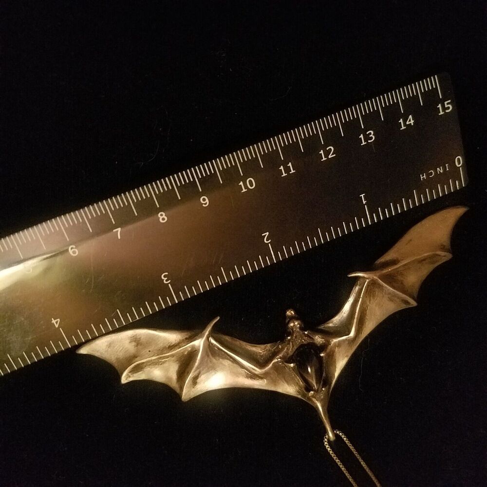 Sterling Silver Bat Pendant w/Black Star Diopside Gemstone, Vampire Goth Gothic - Picture 4 of 10